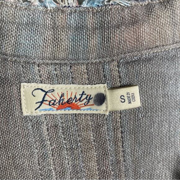 Faherty top small button up peasant madras pastel linen rainbow beachy Baja - Picture 9 of 10